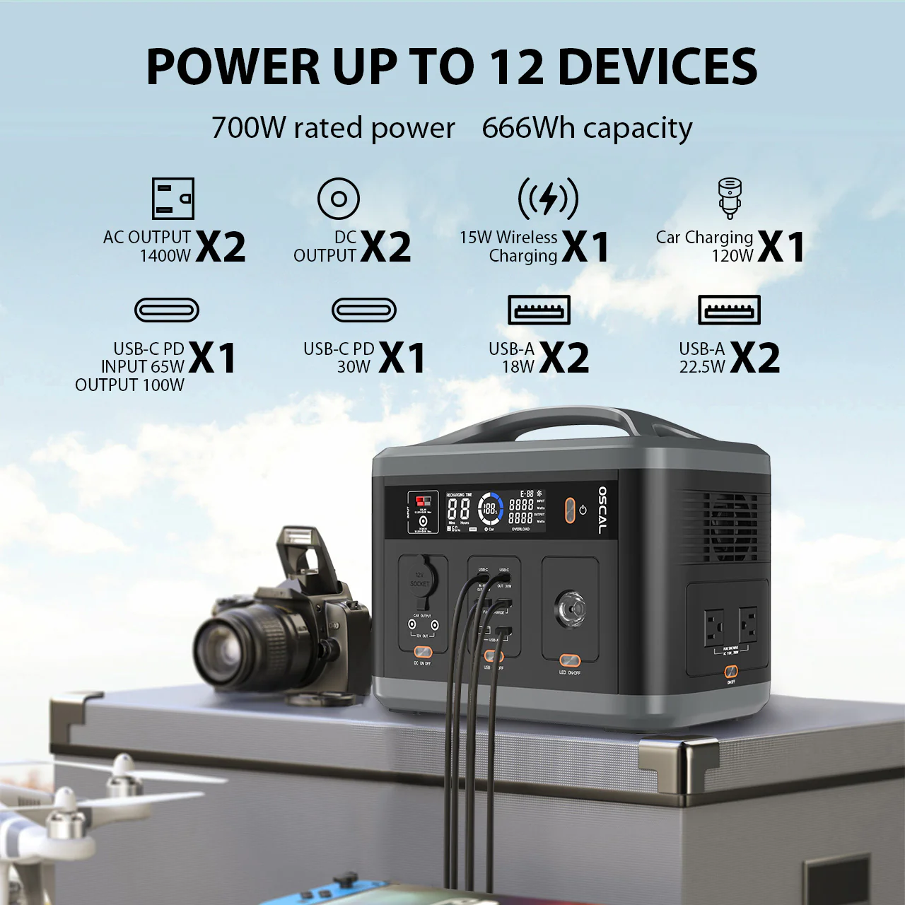 Blackview Oscal PowerMax 700 tragbares 700-W-Kraftwerk mit AC/DC und kabellosem Ladeausgang - Image 2